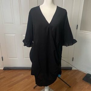 Cupshe Black Ruched Ruffle Sleeve Swim Cover XL